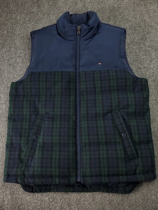 Tommy Hilfiger Other - Tommy Hilfiger Wool Goose Down Puffer Vest XL Black Watch Tartan Navy Blue Green